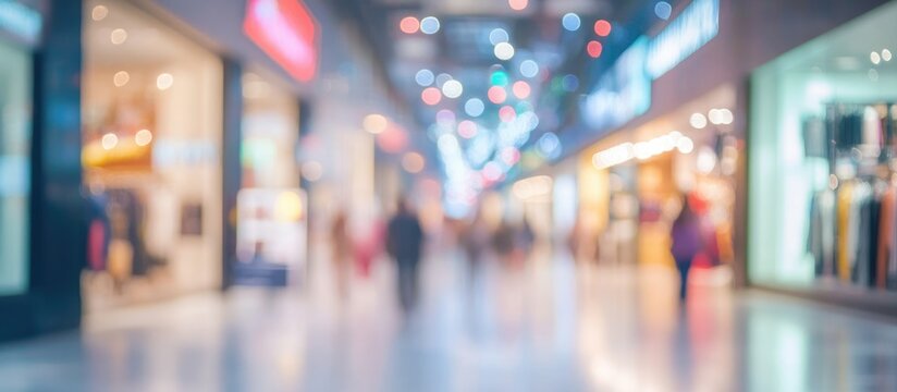 Blank Billboard for Advertising in Blurred Shopping Center with Copyspace for Text and Unoccupied Retail Space in Background