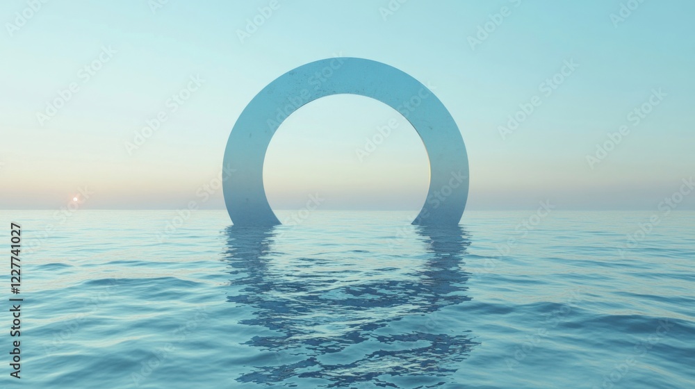 Poster a large circular object floating in the middle of the ocean