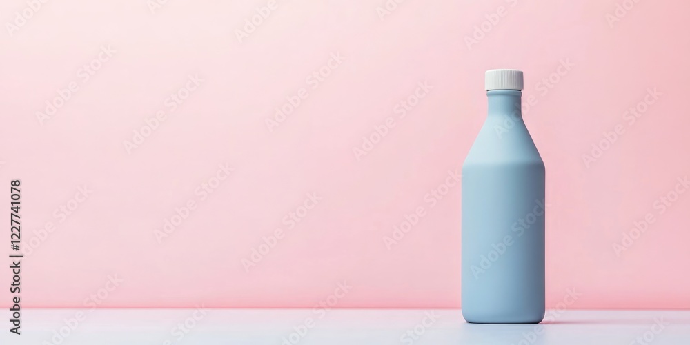 Poster elegant matte bottle on soft pastel pink background with ample copy space for branding and text plac