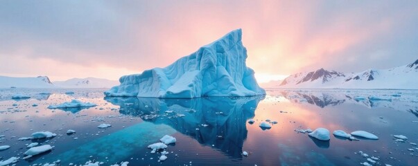 Obraz premium Iceberg floating on frozen tundra in Arctic ocean, tundra, arctic ocean, ice