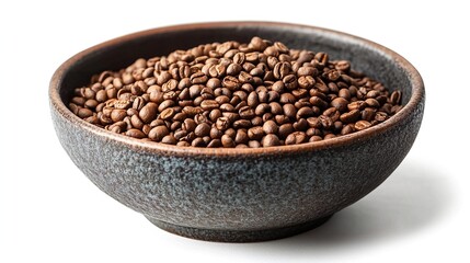 Bowl of Roasted Coffee Beans on White Background.