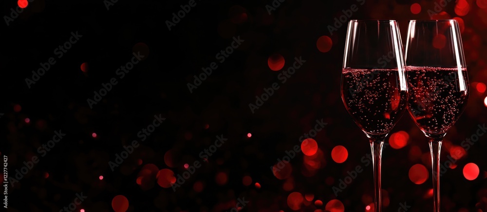 Poster elegant red wine glasses surrounded by shimmering bokeh lights creating a festive atmosphere with am