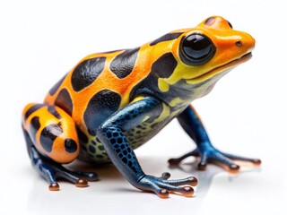 Fototapeta premium Citronella Poison Dart Frog, Dendrobates tinctorius, Isolated on White Background - Panoramic Stock Photo