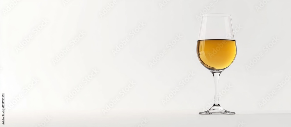Poster Elegant Glass of White Wine Isolated on White Background with Space for Custom Text and Design Elements