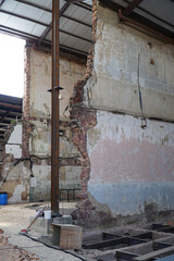Wall of the former Court of Auditors from around 1900 in Manaus, Brazil. It was built with typical red sandstone from the Amazonas region. Partial demolition of the building for a new shopping center.