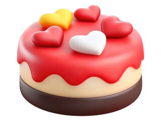 Valentine's day celebration cake rendering sweet dessert display festive atmosphere heart-shaped chocolate toppings, valentine day, transparent background, isolated on white background, 3D render, PNG