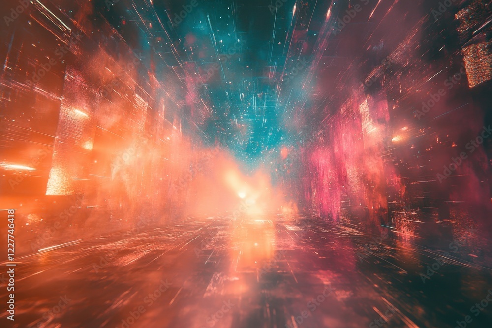 Poster vibrant digital landscape with colorful light reflections and abstract patterns