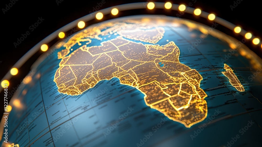 Poster exploring africa illuminated map visualization global context digital art nighttime setting aerial v