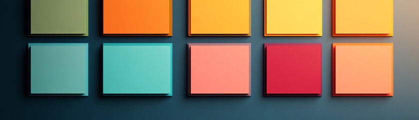 Fototapeta premium Vibrant colorful sticky notes on dark surface, showcasing organization and creativity.