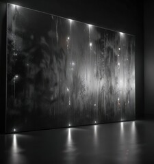 Obraz premium Silver lights blur on a black canvas in a dimly lit environment creating a mysterious atmosphere, hazy atmosphere, cloudy darkness, glowing fog
