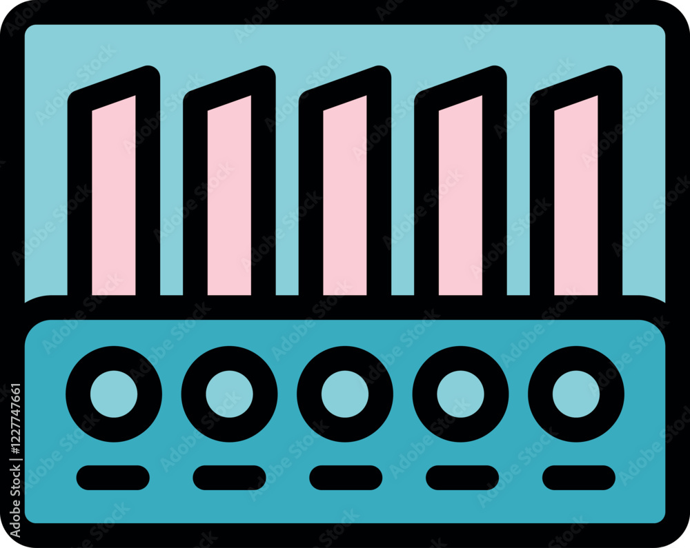 Poster digital control panel displaying data using vertical bars and interactive buttons, ideal for monitor