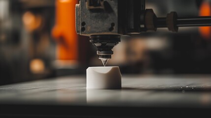 Professional 3D printer, printing a small white plastic part
