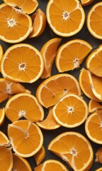 Segment of orange placed flat on surface showcasing its juicy pulp , citrus, still life