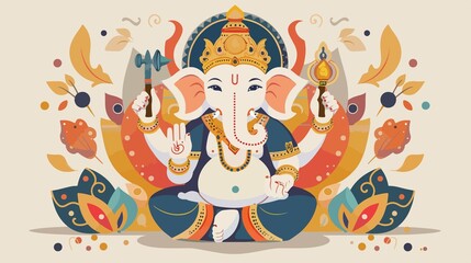 Vibrant Ganesh Chaturthi Festival Celebrating Hindu Culture Vector Illustration