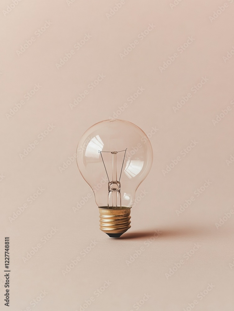 Poster classic light bulb resting on a soft pastel background showcasing its elegant design and warm glow. 