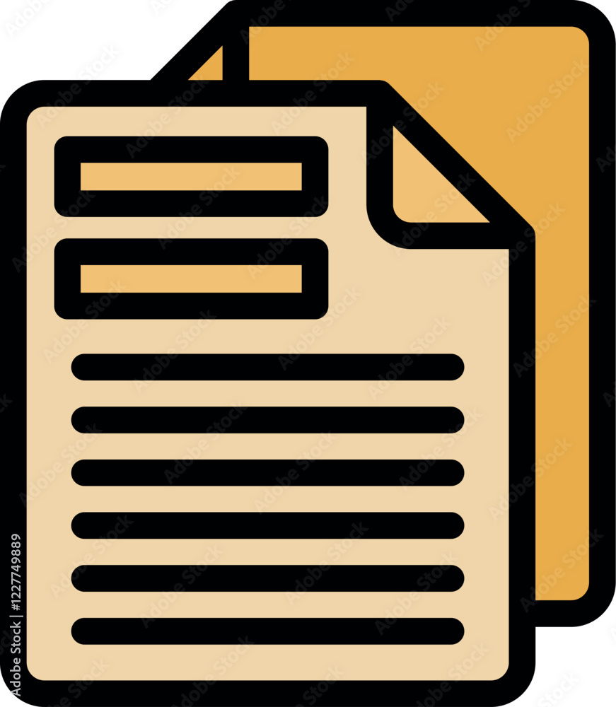 Poster two files icon symbolizing documents, featuring text lines and blank fields, ideal for office work, 