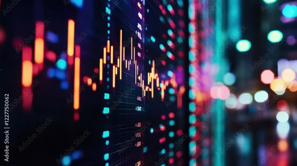 Poster an abstract representation of algorithmic trading with oscillating graphs and animated charts reveal