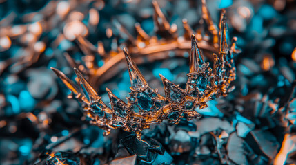 Ornate Gold Crown with Blue Gems on Dark Surface