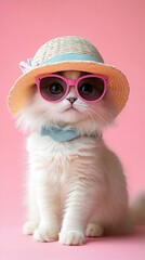 Obraz premium A cat wearing sunglasses and a hat.