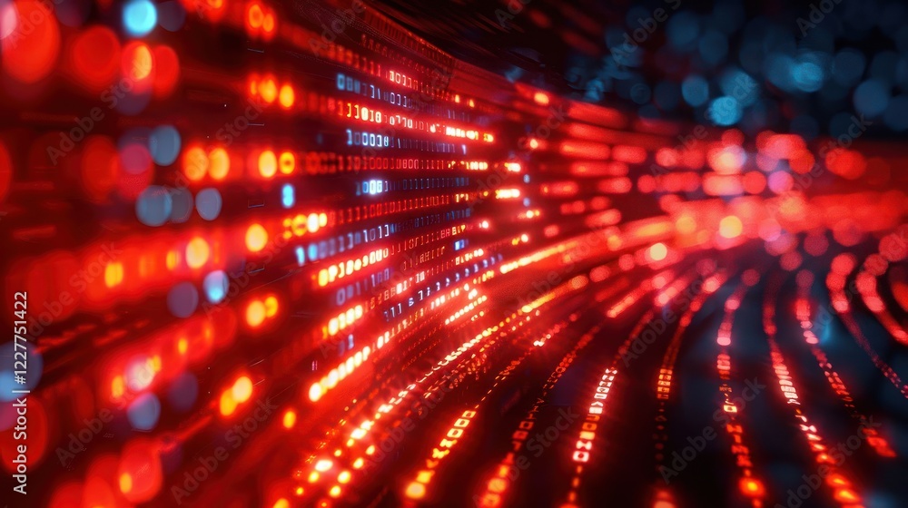 Aufkleber abstract red light patterns flowing in a digital landscape, creating a vibrant atmosphere