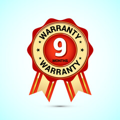 Advertising 9 months warranty gold and red color emblem, for label, icon, logo, badge, symbol, button