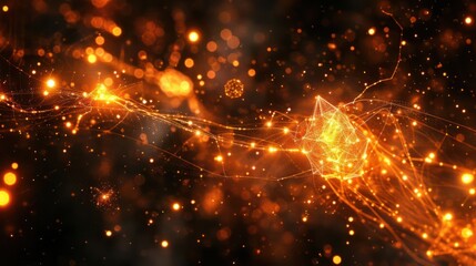 Abstract representation of glowing particles and interconnected lines in a dark background