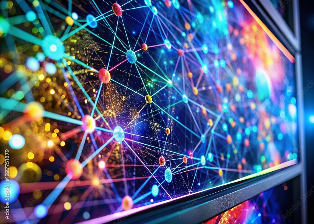 Poster close-up macro shot of a web portal interface, digital world, internet technology, data streams, net