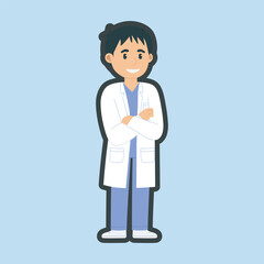 male doctor standing pose with outline flat vector design.