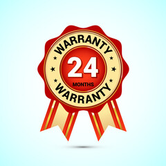 Advertising 24 months warranty gold and red color emblem, for label, icon, logo, badge, symbol, button