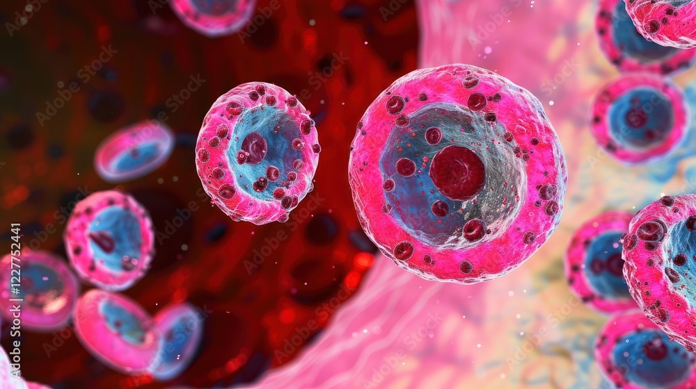 Aufkleber colorful microscopic view of cells in a vibrant biological environment with dynamic structures