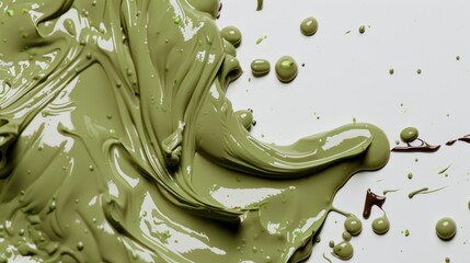 Background with cream pistachio butter or spread smear with smooth texture