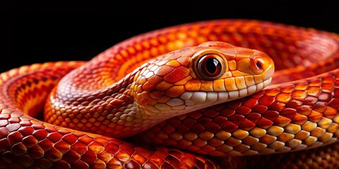 Obraz premium Close-up of a Coiled Corn Snake in Low Light, Isolated on White Background