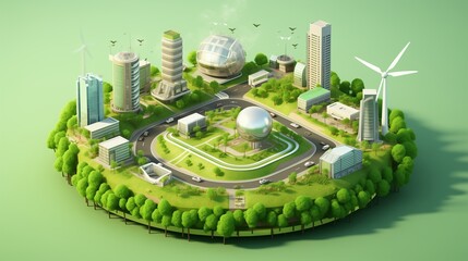 3D Isometric Environmental Sustainability with Green Tech and Circular Economy