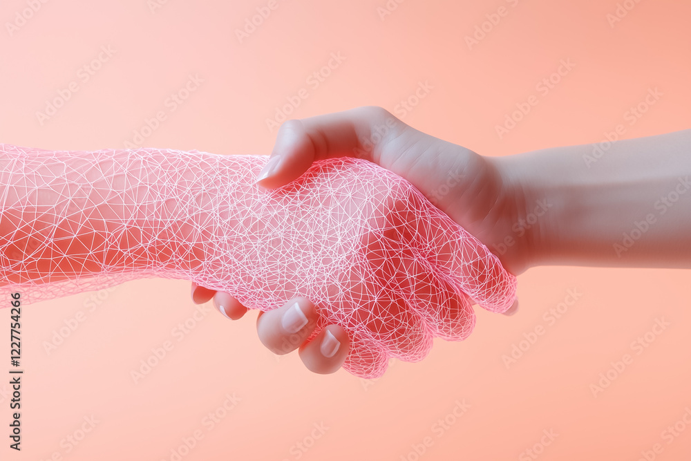 Poster a stylized handshake forms a visual connection with a network of lines, symbolizing interconnected c