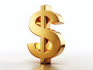 Close-up of a shiny gold dollar sign, reflecting light, isolated on a white background.  Professional product photography for financial, business, and economic concepts.