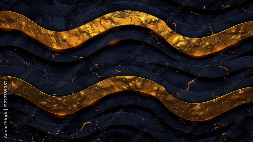 Poster abstract waves of dark material with golden accents creating a striking visual texture