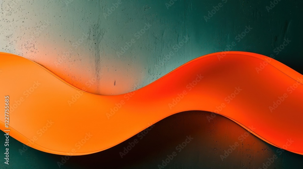 Poster abstract wave design in vibrant orange against a textured teal background, creating a dynamic visual