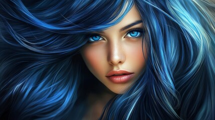 Naklejka premium Portrait of a beautiful girl with long, luxurious hair. The concept of hair care