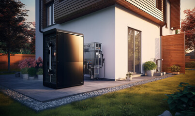 Vertical ground source heat pump system for heating home with geothermal energy.