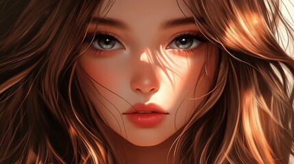 Fototapeta premium Portrait of a beautiful girl with long, luxurious hair. The concept of hair care