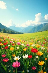 Field of low-growing flowers swaying , floral field, movement, gentle