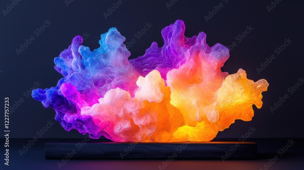 Poster a vibrant cloud of colorful smoke against a dark background, creating a visually striking and dynami