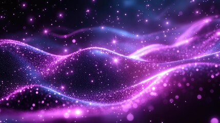 Fototapeta premium Abstract waves of purple and pink light with sparkling particles creating a dreamy atmosphere