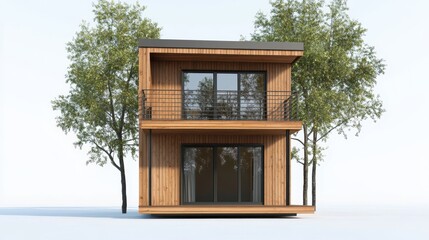 Modern Wooden House Surrounded by Green Trees