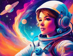 vivid colorful illustrations of astronaut in space cosmos of galaxies generate ai