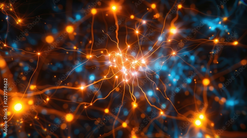 Poster abstract image of interconnected neural networks with glowing nodes in vibrant colors
