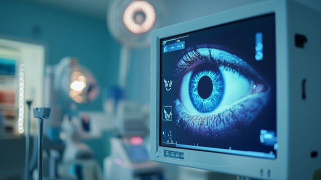 screen showing an eye in an optician