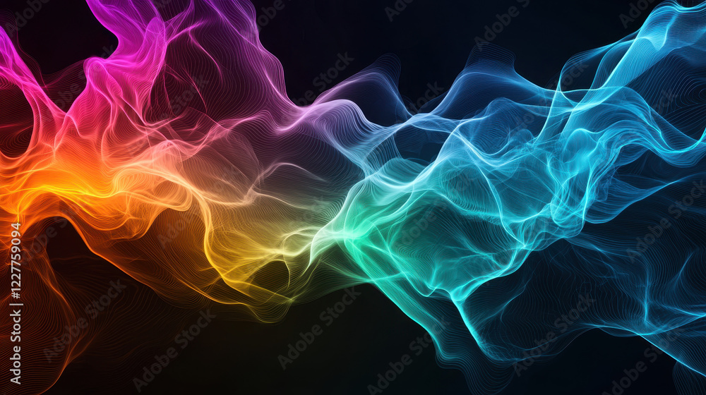Poster colorful abstract digital wave pattern with smooth flowing lines