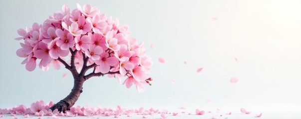 Fototapeta premium Pastel colored blossoms unfold from a lone tree branch against a pristine backdrop, soft petals, blooming trees