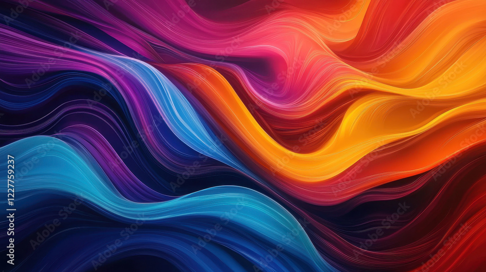 Poster vivid colors and fluid motion create abstract wave pattern, evoking energy and movement